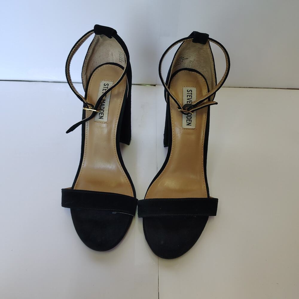 Steve Madden Carrson Black Suede Block Heel Sandals Womens 8M Ankle Strap